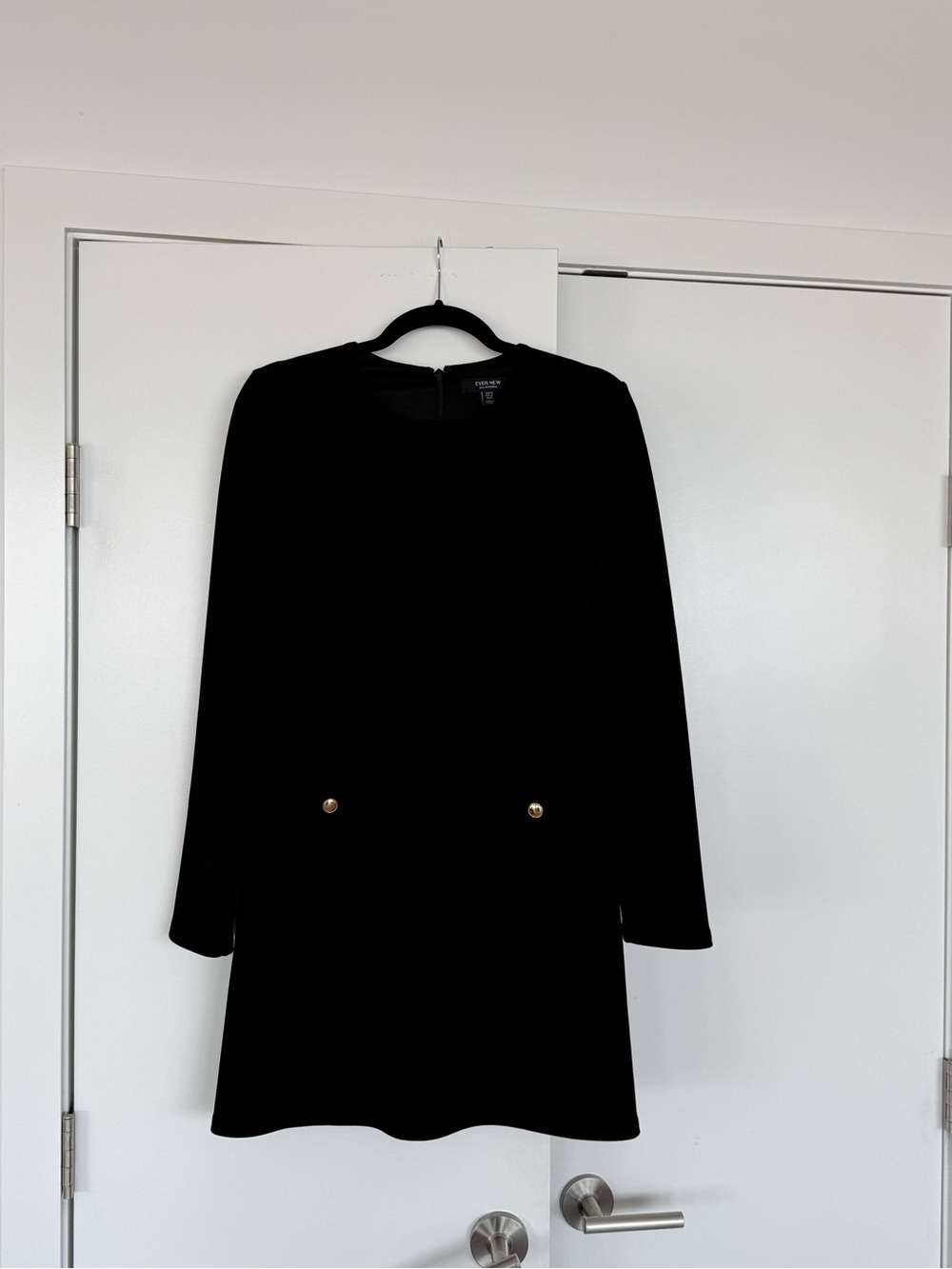 Ever New Black Long Sleeve Shift Dress with Gold Buttons